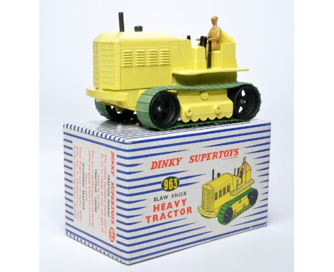 Dinky No. 963 Blaw Knox Heavy Tractor. Single issue is in lemon yellow, black, with green tracks as shown. Displays generally