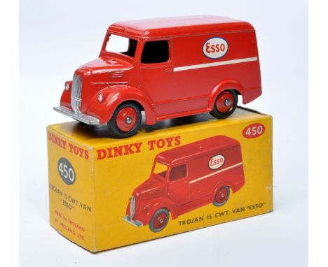 Dinky No. 450 Trojan Van, Esso. Single issue is in red, with red hubs, as shown. Displays generally very good to excellent, w