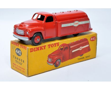 Dinky No. 442 Esso tanker. Single issue is in red, with red hubs, as shown. Displays generally very good to excellent, with v