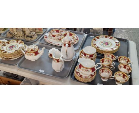 Five trays of Royal albert bone china 'Lady Hamilton' tea and dinner ware items to include: teapot, water jug, coffee pot, pl