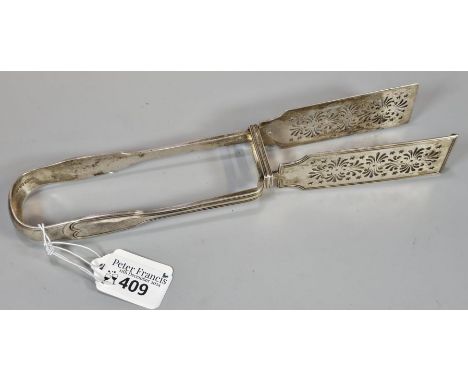 19th century silver asparagus tongs. London hallmarks. 6.9 troy oz approx. (B.P. 21% + VAT)