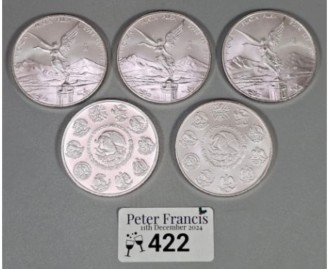 Set of five Mexican 2014 Libertad one ounce silver coins. (5) (B.P. 21% + VAT)