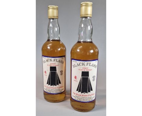 Two bottles of Black Flash finest Scotch Whisky, the Royal Welch Fusiliers, distilled, matured and bottled in Scotland for th