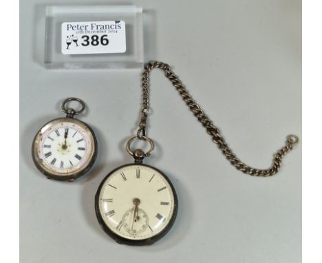Small silver fancy fob watch, with Roman face and engraved decoration, together with an engine turned silver key wind lever p