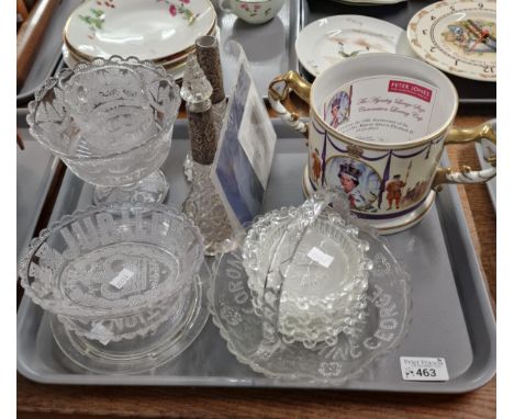 Collection of mainly commemorative glassware to include: the Queen's Jubilee, bonbon dish, jug etc., together with Aynsley 'T