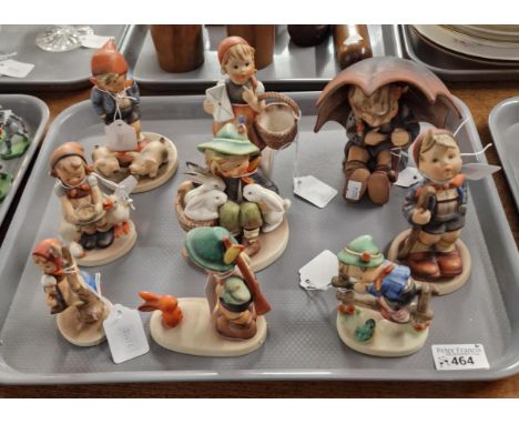 Collection of nine Hummel figures of girls and boys, some with animals, one sitting under an umbrella. (9) (B.P. 21% + VAT).&