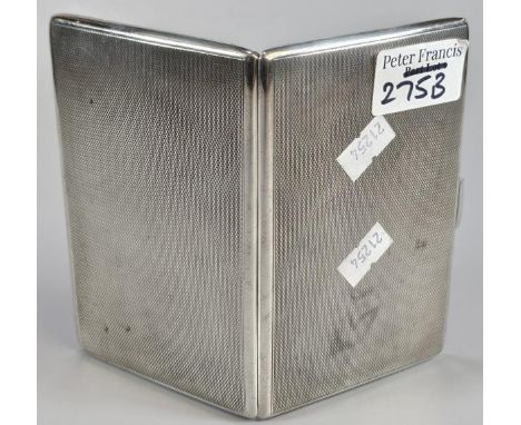 George V silver engine turned cigarette case. Birmingham hallmarks. 6 troy oz approx.  (B.P. 21% + VAT)