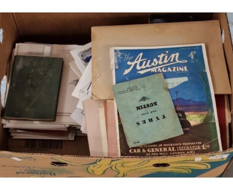 Box of Automobilia to include: magazine of the Austin Seven, various publications, Hovis Road Map of England, Wales and Scotl