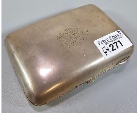 George V silver cigarette/cigar case with engraved initial. Birmingham 1910. 5.87 troy oz approx.  (B.P. 21% + VAT)