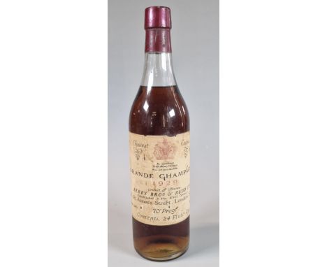 Bottle of Choicest Cognac, Grande Champagne 1929, Berry Bros Rudd Ltd, St James Street, London. 70% proof. 24 fluid ozs. Bott