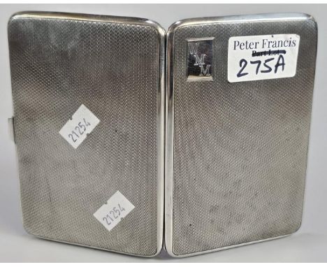 George V silver engine turned cigarette case, with engraved initials. Birmingham hallmarks. 5.55 troy oz approx.  (B.P. 21% +