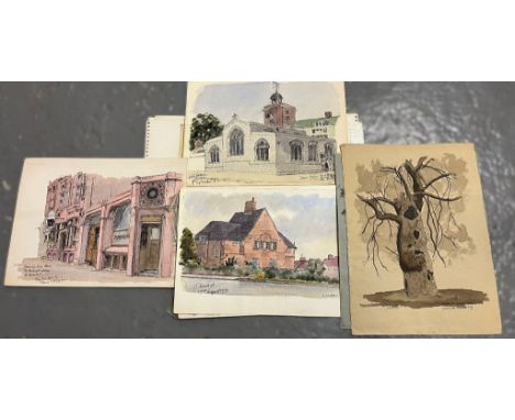 Folio of assorted posters (Leonard Bernstein) etc., a sketch of Mozart, other sketches, photographs etc. Together with a foli