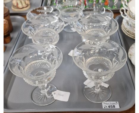 Collection of Edinburgh crystal 'Thistle' design peach melba dishes. (7) (B.P. 21% + VAT) No obvious damage. 