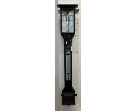 Early 20th century oak stick barometer by J Hicks of Hatton Garden, London. 95cm high approx. overall.  (B.P. 21% + VAT)