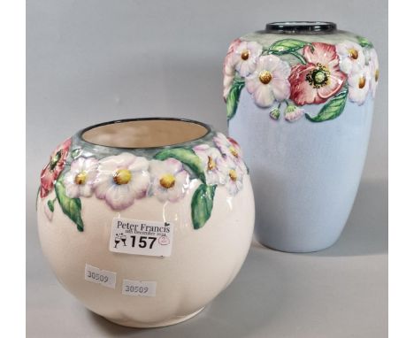 Two Carlton Ware vases of globular and baluster form, decorated in relief daisies and anemones. 22 and 15cm high approx. (2) 