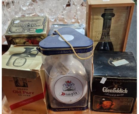 Collection of Scotch Whisky decanters to include: Tallamore Dew, Chivas Royal Salute, Glenfiddich Robert The Bruce, Grand Old