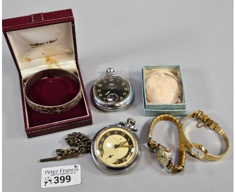Collection of assorted watches to include: two vintage pocket watches, two ladies' dress watches., Walker &amp; Hall silver b