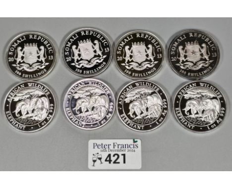 Set of eight African Wild Life Somali Republic one ounce silver coins. (8) (B.P. 21% + VAT)