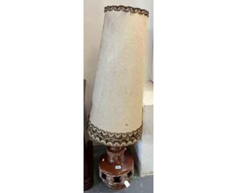 West German pottery lava type table lamp with original very tall shade. (B.P. 21% + VAT)