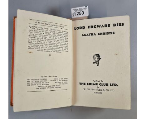 Christie, Agatha, 'Lord Edgware Dies', published for The Crime Club Ltd. by W Collins Sons &amp; Co. Ltd. London, First Editi