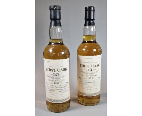 Two bottles of Speyside Single Malt First Cask Scotch Whisky. One aged 19 years dated 1995, the other aged twenty years dated