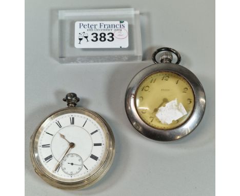 Elgin silver open faced keyless pocket watch, with Arabic white face and seconds dial, within protective outer case, together
