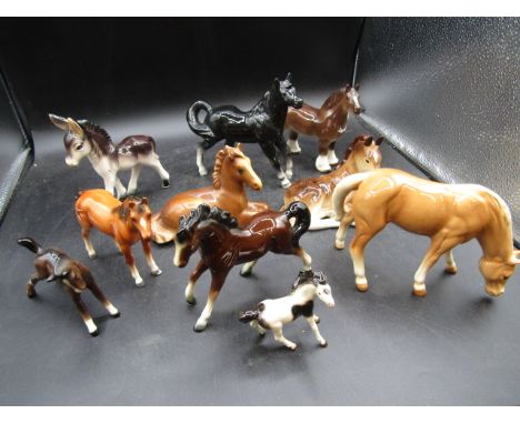 Assorted ceramic horse figures inc 1 USSR and one donkey&nbsp;