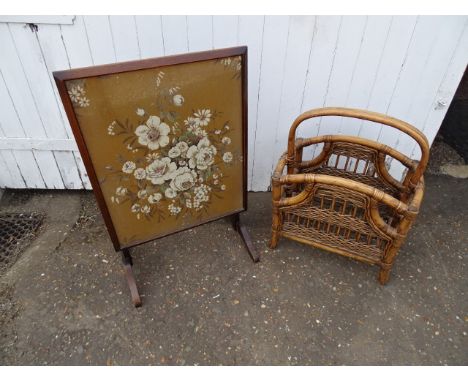 Tapestry fire screen/table and bamboo magazine rack&nbsp;