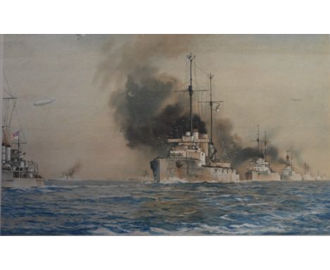 Norman Wilkinson (British 1878-1971), "the surrender of the German High Seas Fleet November 21st, 1918 limited print framed p