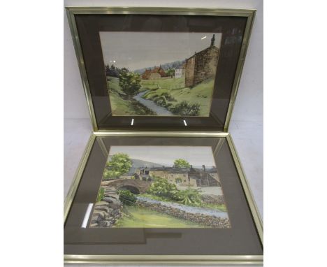 Jane Pearson watercolours of Thwaite Swaledale and Hutton Le Hole in matching frames&nbsp; 52x42cm