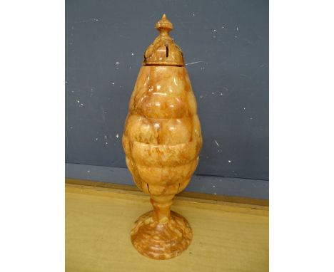 Brown alabaster urn table lamp (in need of re-wiring and lid has cracked over time with heat as shown in pictures) H52cm appr