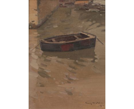 TENG-HIOK CHIU (1903-1972) 'Rowing Boat, Polperro Harbour' signed and dated 1930 lower right, oil on panel, 31cm x 23cmPainte