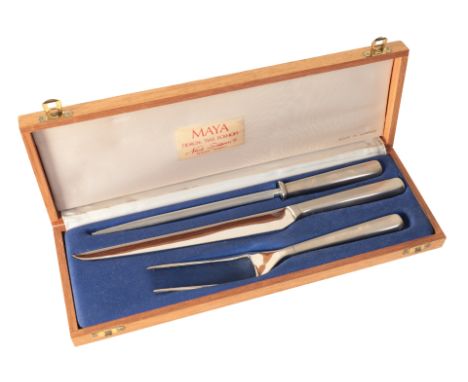 TIAS ECKHOFF (1926-2016) FOR NORSK STALPRESS (NORSTAAL): A 'MAYA' CASED CARVING SET designed in 1962, stainless steel compris