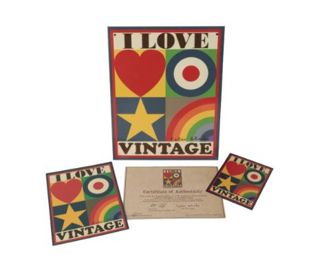 *PETER BLAKE (b. 1932) 'I Love Vintage' digital print on tin plate, from the limited edition of 2500 published by Creatively 