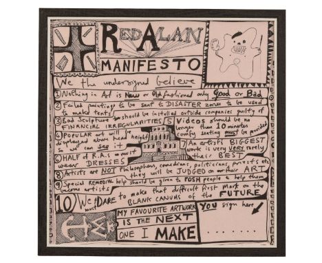 SIR GRAYSON PERRY (b. 1960) 'Red Alan Manifesto' digital print on napkin, 30cm x 30cm