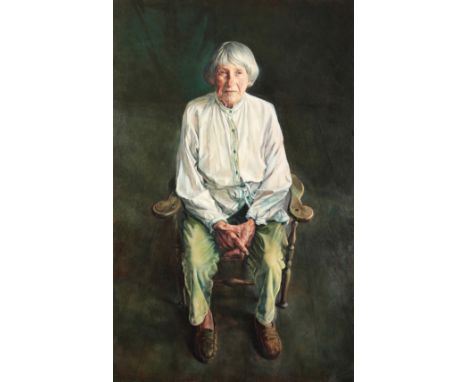 *TOBY WIGGINS (b. 1972) 'Mary Spencer Watson - Sculptor' a full-length portrait of the noted sculptor seated in a studio inte