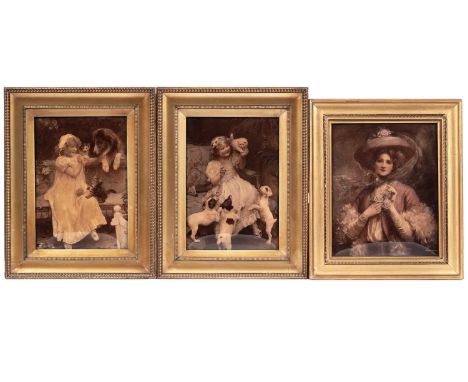 Late 19th Century/ early 20th CenturyTwo scenes of a little girl with kittens and puppies, chrystoleums,24 x 17cms; 26 x 17cm