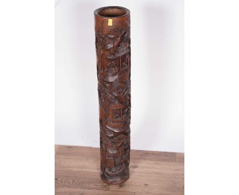 A Chinese carved bamboo stick stand, 67cms high.
