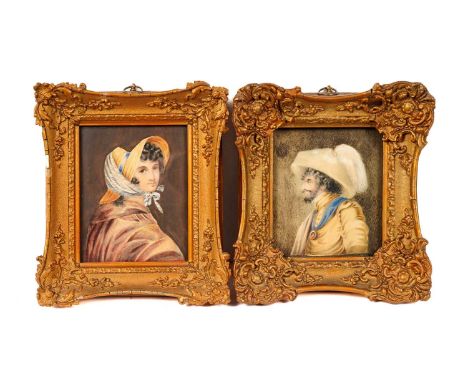 19th Century Continental SchoolPortrait pair of a lady and gentleman, watercolour,each 15 x 11.5cms, in uniform frames. (a pa