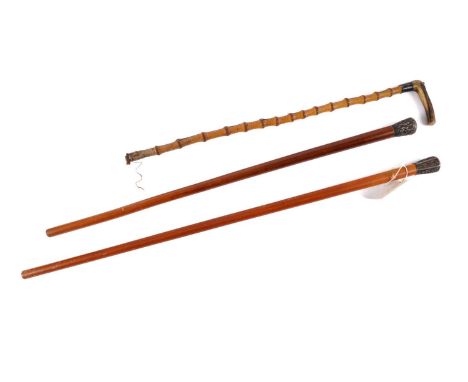 A late 19th Century/early 20th Century walking stick, with silver-plated cap decorated with alternating panels of bamboo, Chi