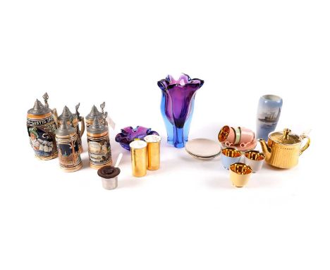 A collection of ceramics and glass, including: a Royal Copenhagen vase no. 3430; a Royal Worcester teapot, with salt and pepp