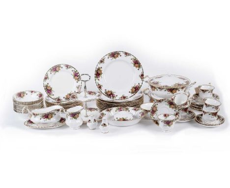 A Royal Albert ‘Old Country Roses’ part tea and dinner service, including: teacups and saucers, a salt and pepper, a sauce bo