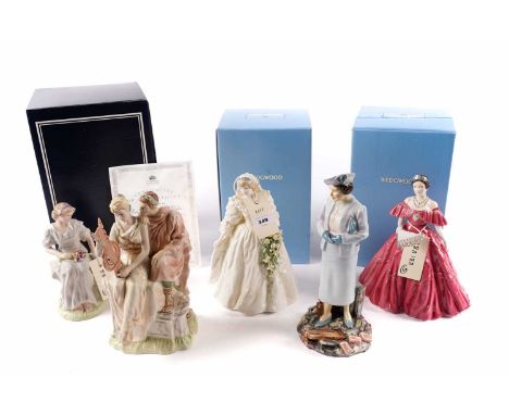 A collection of decorative ceramic figures, comprising: a Royal Worcester figure of ‘Queen Eliabeth, The Queen Mother’, No. 4