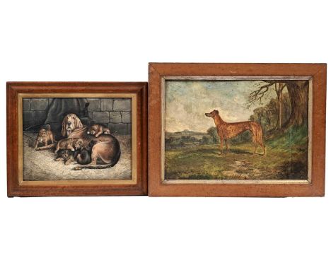 A* Tween, A Bloodhound and Her Puppies,signed and dated 1885,watercolour25 x 33cms, in frame,together with;19th Century,Portr