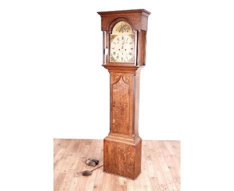 Stockell &amp; Stuart: Newcastle: A George III oak, eight-day longcase clock, with painted Roman dial, two tray movement with