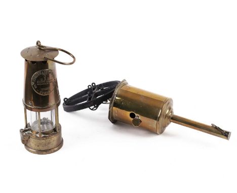 An Eccles Protector Lamp &amp; Lighting Co Ltd miners safety lamp, Type 6 M &amp; Q, 25cms high (with handle down); together 