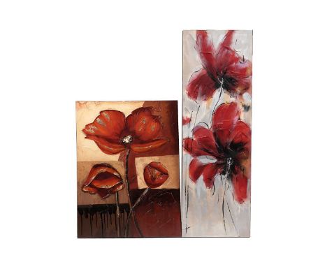 20th Century,Two Poppy Studies,raised print on box canvas,81 x 60cms; 120 x 40cms. (2)