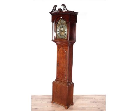 Patrick Hardie of Morpeth: A George III eight-day oak longcase clock, the brass dial silvered Roman chapter ring, floral desi