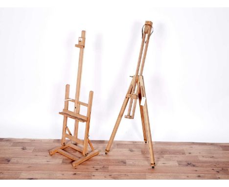 A modern easel, by Daler Rowney, 50 x 116cms high; together with another modern easel, 34 x 110cms high.