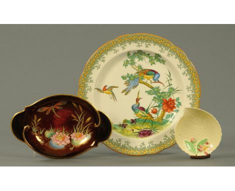 A Carltonware Rouge Royale dish, a small leaf dish and Copeland "Spring" pattern plate.  Largest diameter 27 cm. 